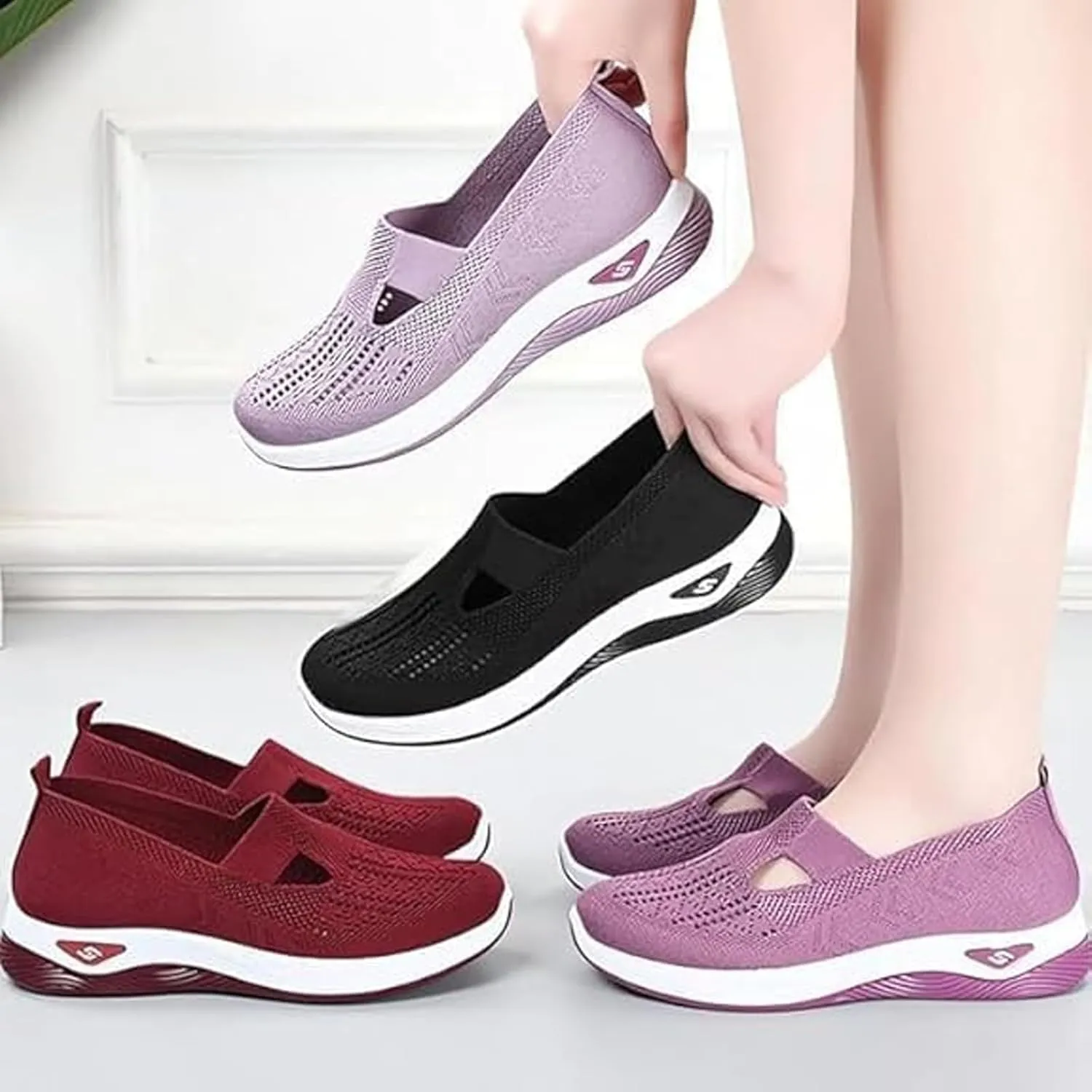 Zapatos Ortopédicos para Mujer, Women's Woven Orthopedic Breathable Soft Sole Shoes, Go Walking Slip On Casual Comfortable Diabetic Sneaker