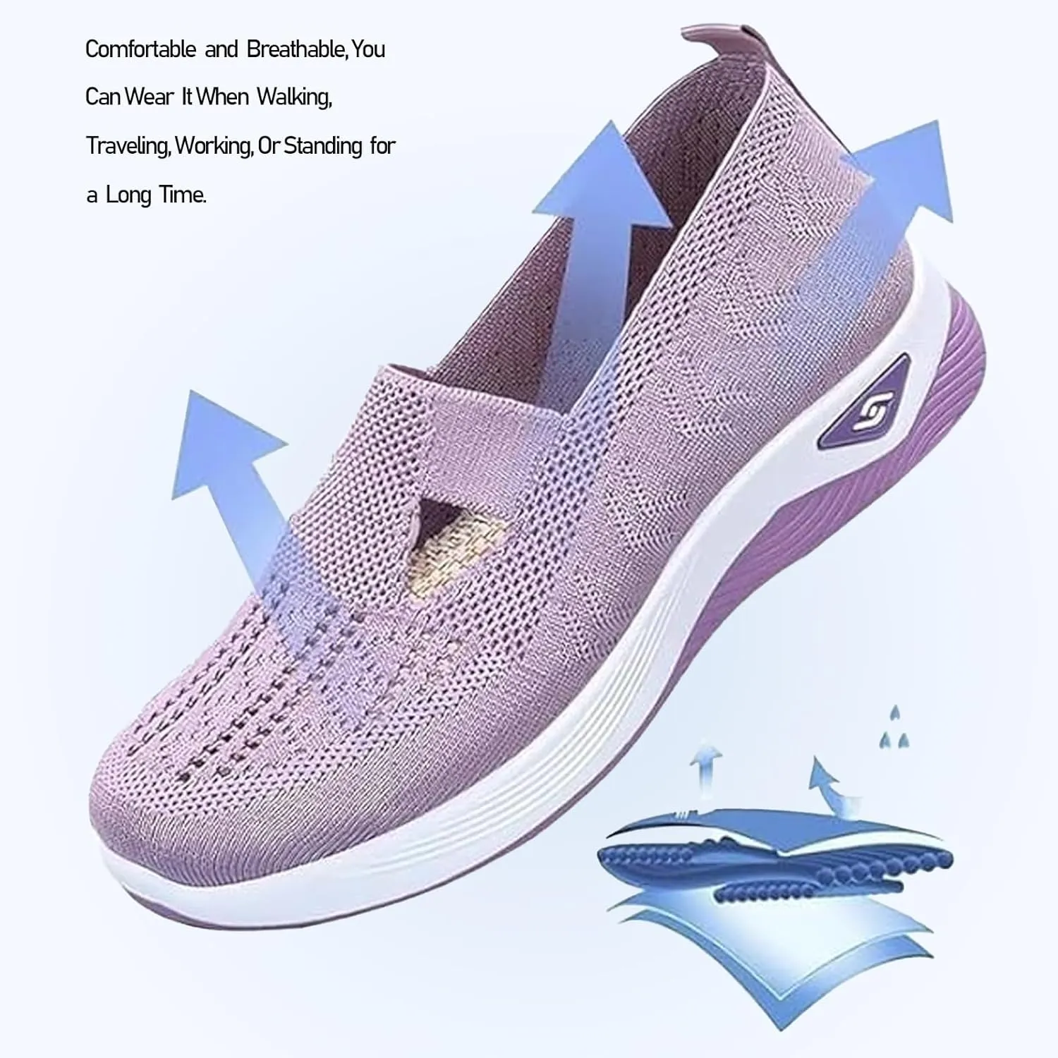 Zapatos Ortopédicos para Mujer, Women's Woven Orthopedic Breathable Soft Sole Shoes, Go Walking Slip On Casual Comfortable Diabetic Sneaker