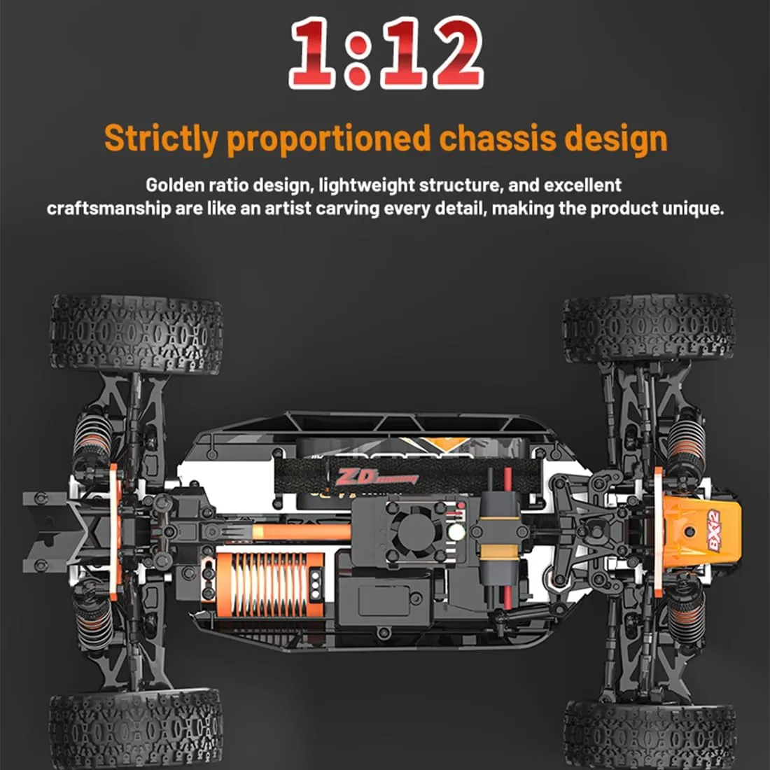 ZD Racing BX-12 1/12 RC Off-Road Car, 2.4G Brushless Remote Control Climbing Car Compatible with 3S Batteries, 4WD 70KM/H Mini Racing RC Crawler Buggy Toy Gift -RTR