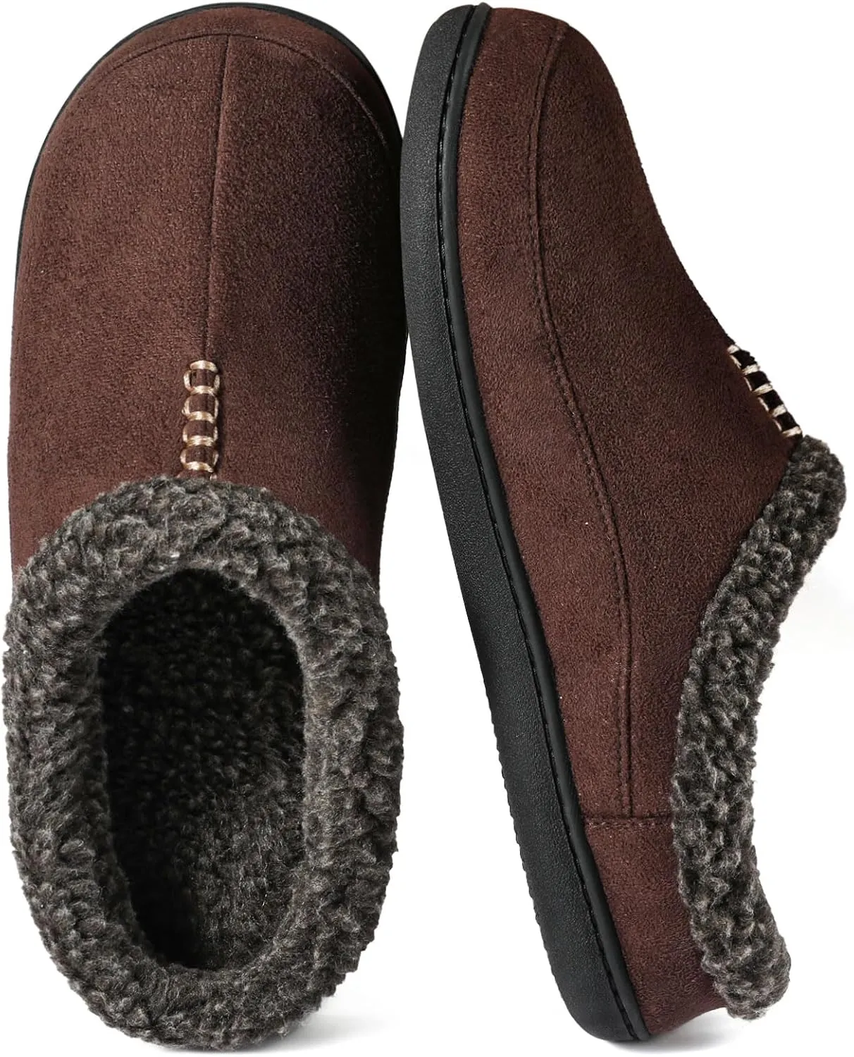 Zizor Men's Breathable Suede Fleece Lined Slippers with Memory Foam Indoor/Outdoor(Coffee, Size 11-12)&Women's Ivy Adjustable House Shoes Indoor Outdoor (Dark Grey, Size 9)