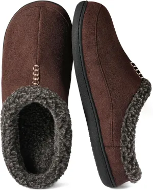 Zizor Men's Breathable Suede Fleece Lined Slippers with Memory Foam Indoor/Outdoor(Coffee, Size 11-12)&Women's Ivy Adjustable House Shoes Indoor Outdoor (Dark Grey, Size 9)
