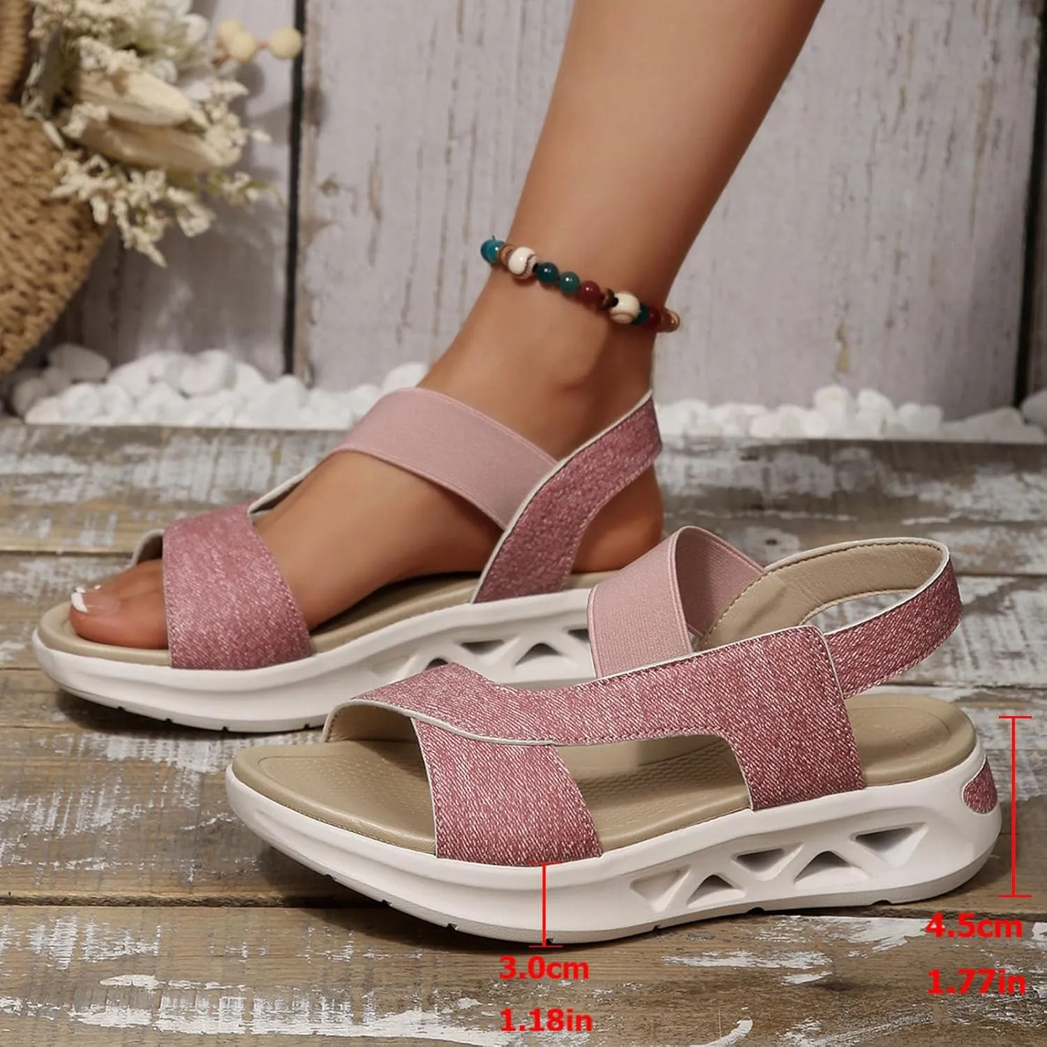 ZSpzx Women Wedge Sandals 2025,Breathable Soft Cushion Sport Slippers Elastic Ankle Strap Comfortable Ladies Dress Non-Slip Walking Footwear Summer Beach Vacation Slides Indoor/Outdoor Daily Wear
