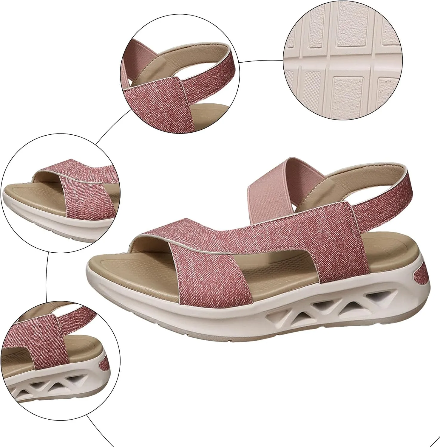 ZSpzx Women Wedge Sandals 2025,Breathable Soft Cushion Sport Slippers Elastic Ankle Strap Comfortable Ladies Dress Non-Slip Walking Footwear Summer Beach Vacation Slides Indoor/Outdoor Daily Wear