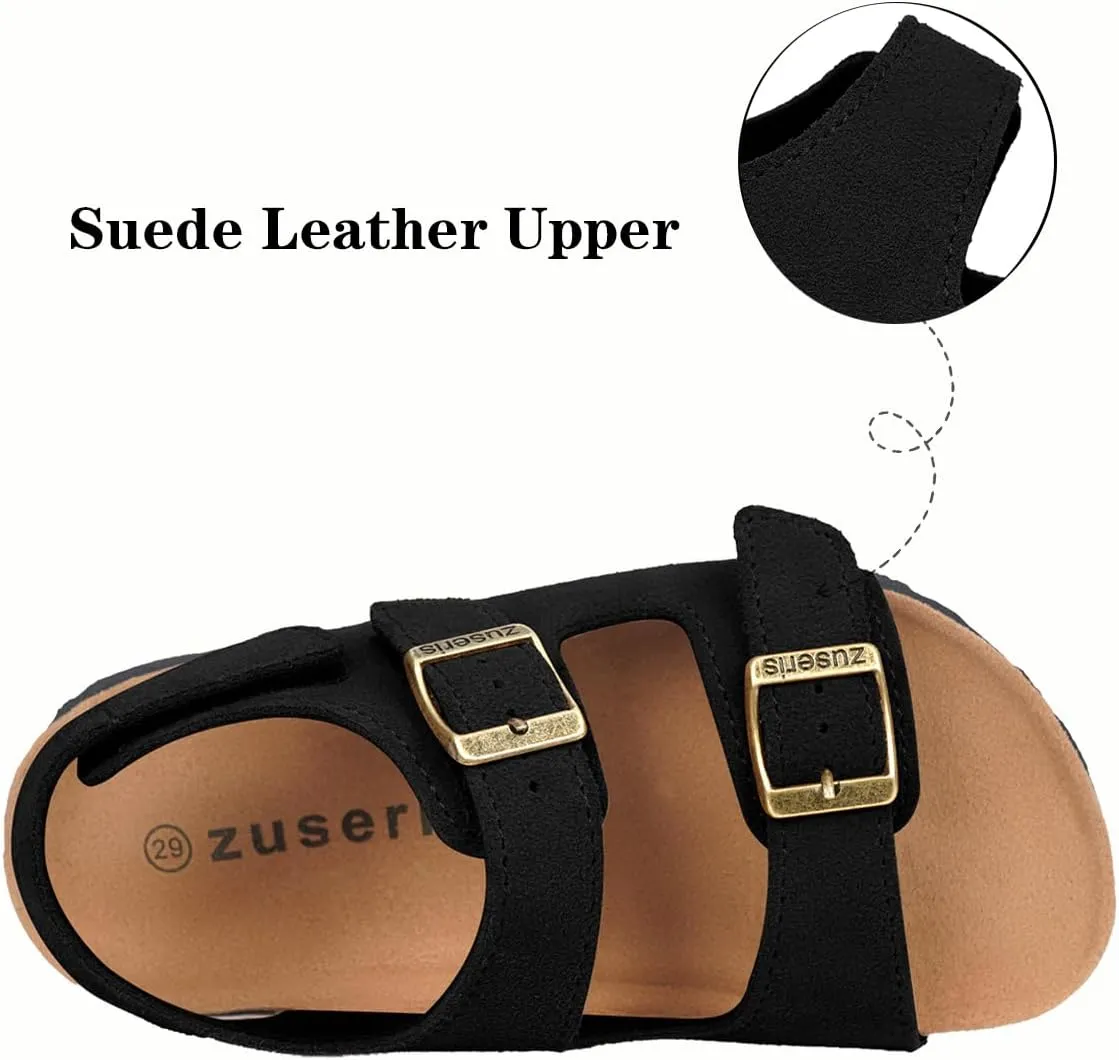 ZUSERIS Kids Toddler Sandals Boys Girls Cork Footbed Sandal Comfort Double Buckle Slip On Slippers with Adjustable Back Strap