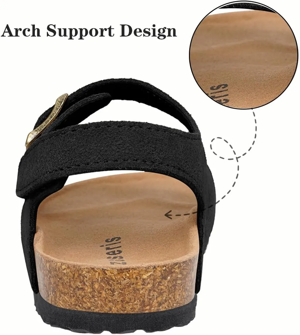 ZUSERIS Kids Toddler Sandals Boys Girls Cork Footbed Sandal Comfort Double Buckle Slip On Slippers with Adjustable Back Strap