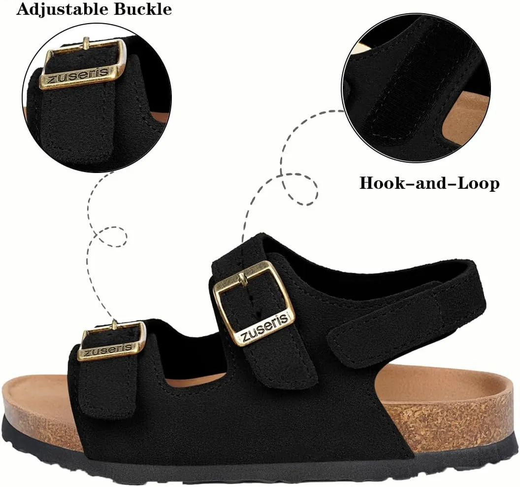 ZUSERIS Kids Toddler Sandals Boys Girls Cork Footbed Sandal Comfort Double Buckle Slip On Slippers with Adjustable Back Strap