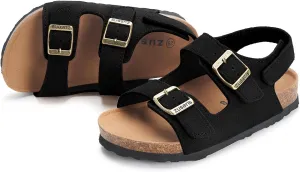 ZUSERIS Kids Toddler Sandals Boys Girls Cork Footbed Sandal Comfort Double Buckle Slip On Slippers with Adjustable Back Strap
