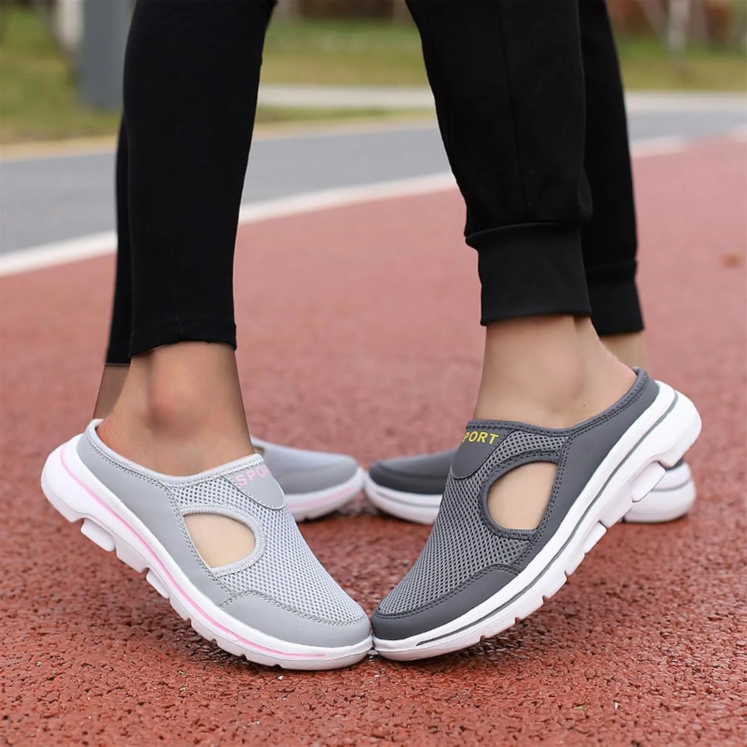 ZWRXW Mules for Women Breathable Mesh Walking Mules Sneakers Open Back Slip On Shoes Lightweight Breathable Comfortable Walking Shoes Closed Toe Slides with Arch Support Orthopedic Slippers
