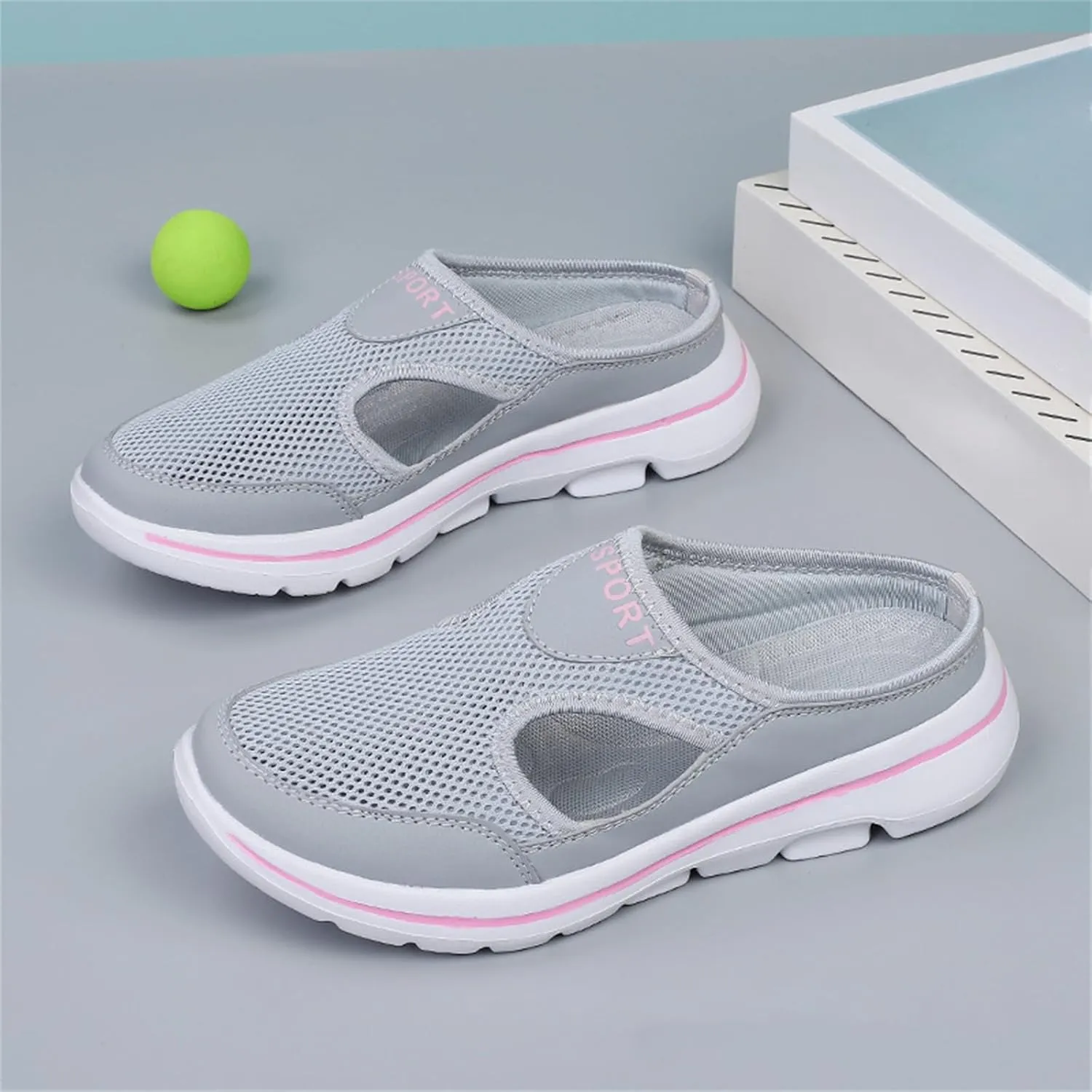 ZWRXW Mules for Women Breathable Mesh Walking Mules Sneakers Open Back Slip On Shoes Lightweight Breathable Comfortable Walking Shoes Closed Toe Slides with Arch Support Orthopedic Slippers