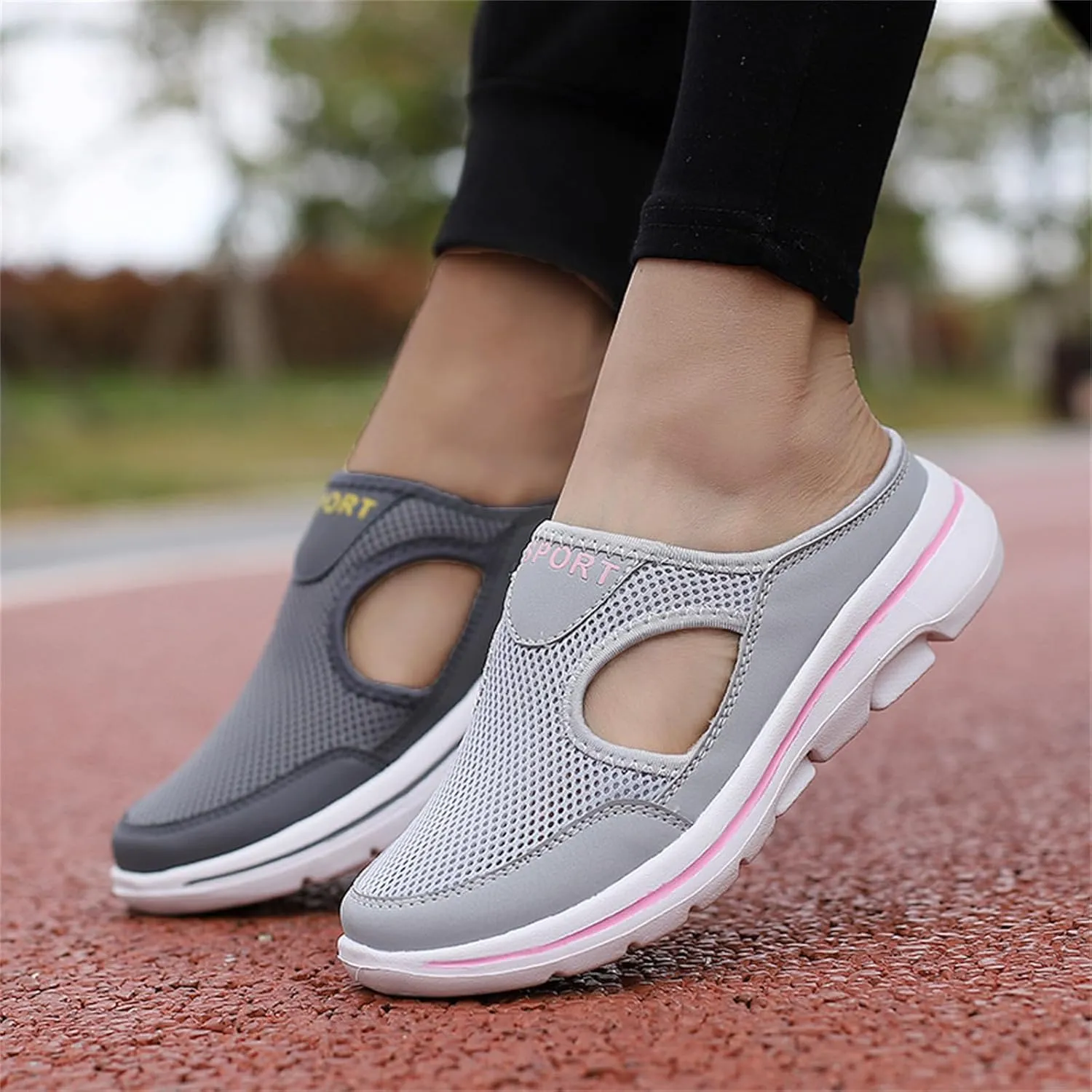 ZWRXW Mules for Women Breathable Mesh Walking Mules Sneakers Open Back Slip On Shoes Lightweight Breathable Comfortable Walking Shoes Closed Toe Slides with Arch Support Orthopedic Slippers