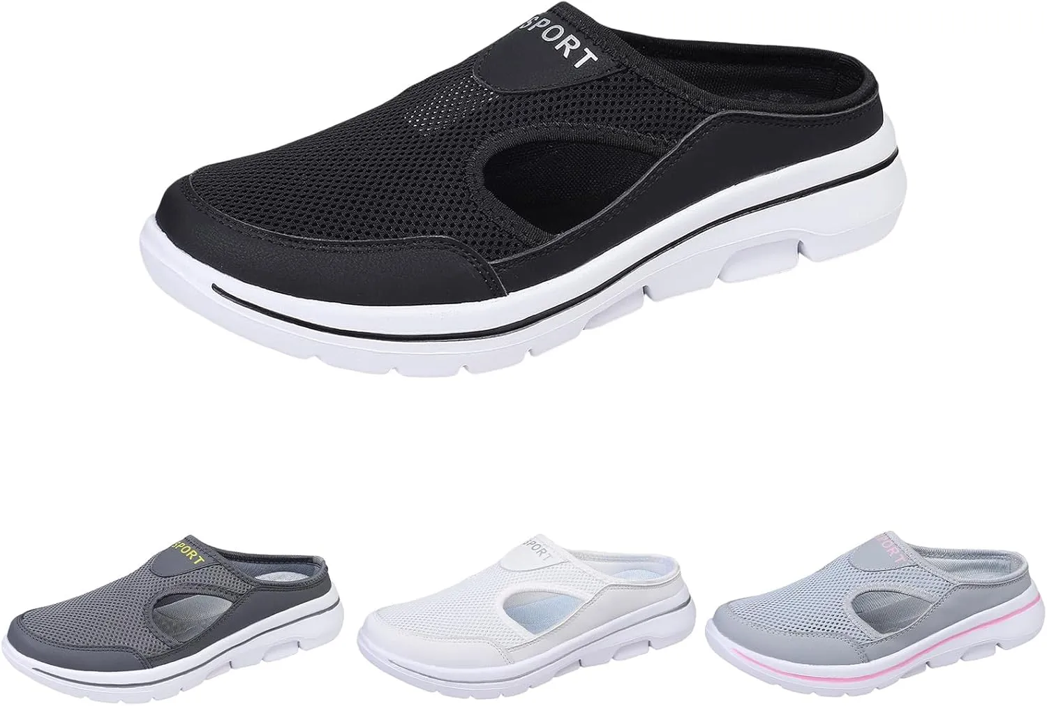 ZWRXW Mules for Women Breathable Mesh Walking Mules Sneakers Open Back Slip On Shoes Lightweight Breathable Comfortable Walking Shoes Closed Toe Slides with Arch Support Orthopedic Slippers