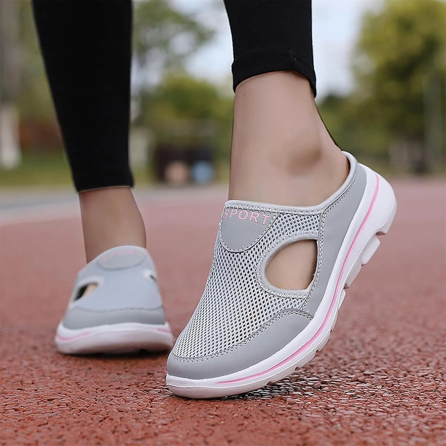 ZWRXW Mules for Women Breathable Mesh Walking Mules Sneakers Open Back Slip On Shoes Lightweight Breathable Comfortable Walking Shoes Closed Toe Slides with Arch Support Orthopedic Slippers