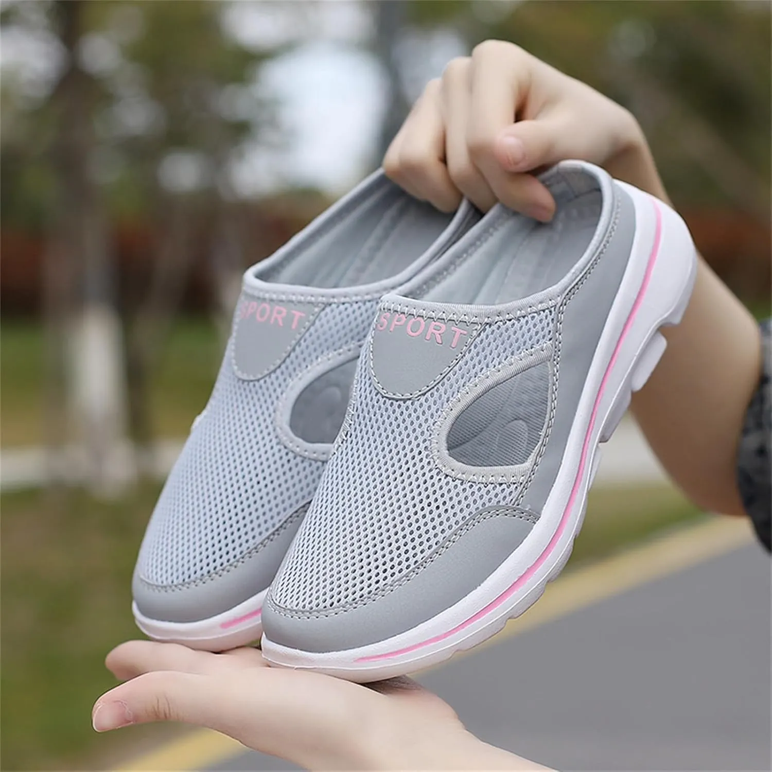 ZWRXW Mules for Women Breathable Mesh Walking Mules Sneakers Open Back Slip On Shoes Lightweight Breathable Comfortable Walking Shoes Closed Toe Slides with Arch Support Orthopedic Slippers