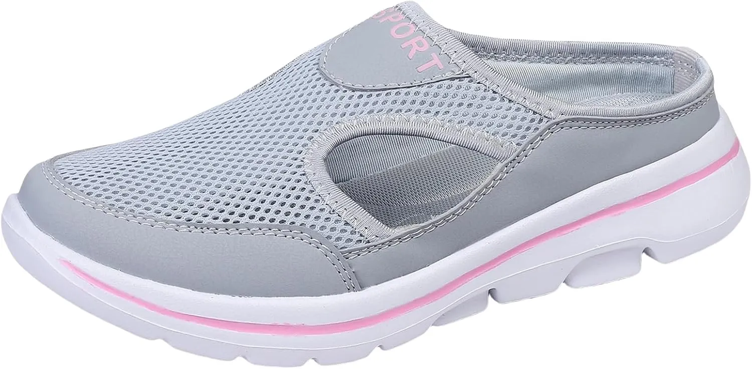 ZWRXW Mules for Women Breathable Mesh Walking Mules Sneakers Open Back Slip On Shoes Lightweight Breathable Comfortable Walking Shoes Closed Toe Slides with Arch Support Orthopedic Slippers