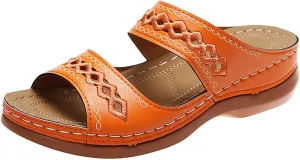 ZWRXW Summer Sandals for Women 2025 Arch Support Orthopedic Sandals Embroidered Vintage Slip On Breathable Walking Slippers Comfortable Wedge Sandal